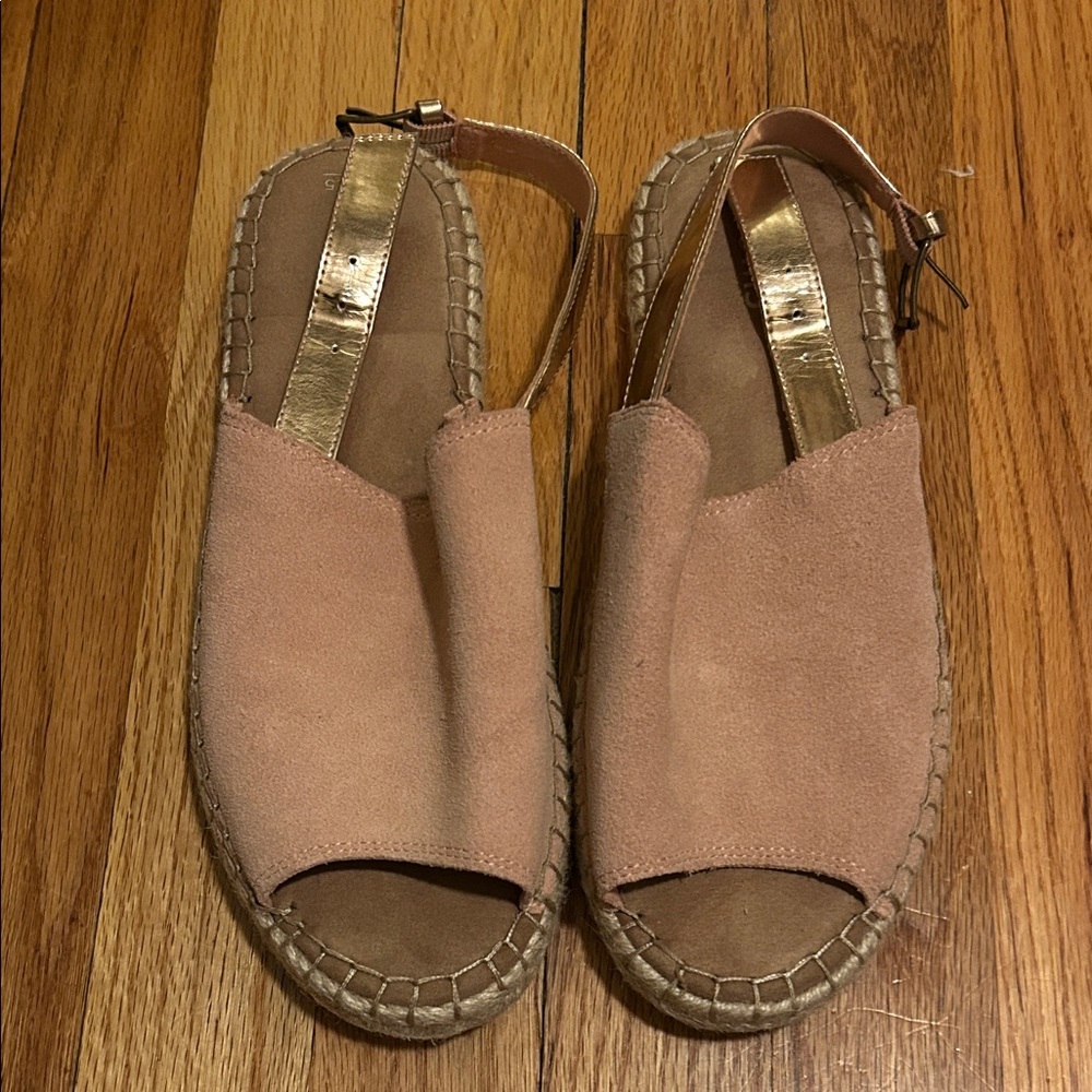 Toms Tan and Gold Espadrille Sandals